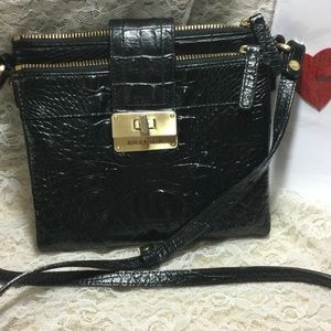 *FIRM** BRAHMIN Mojito Melbourne black Embossed Croc Leather Crossbody Bag